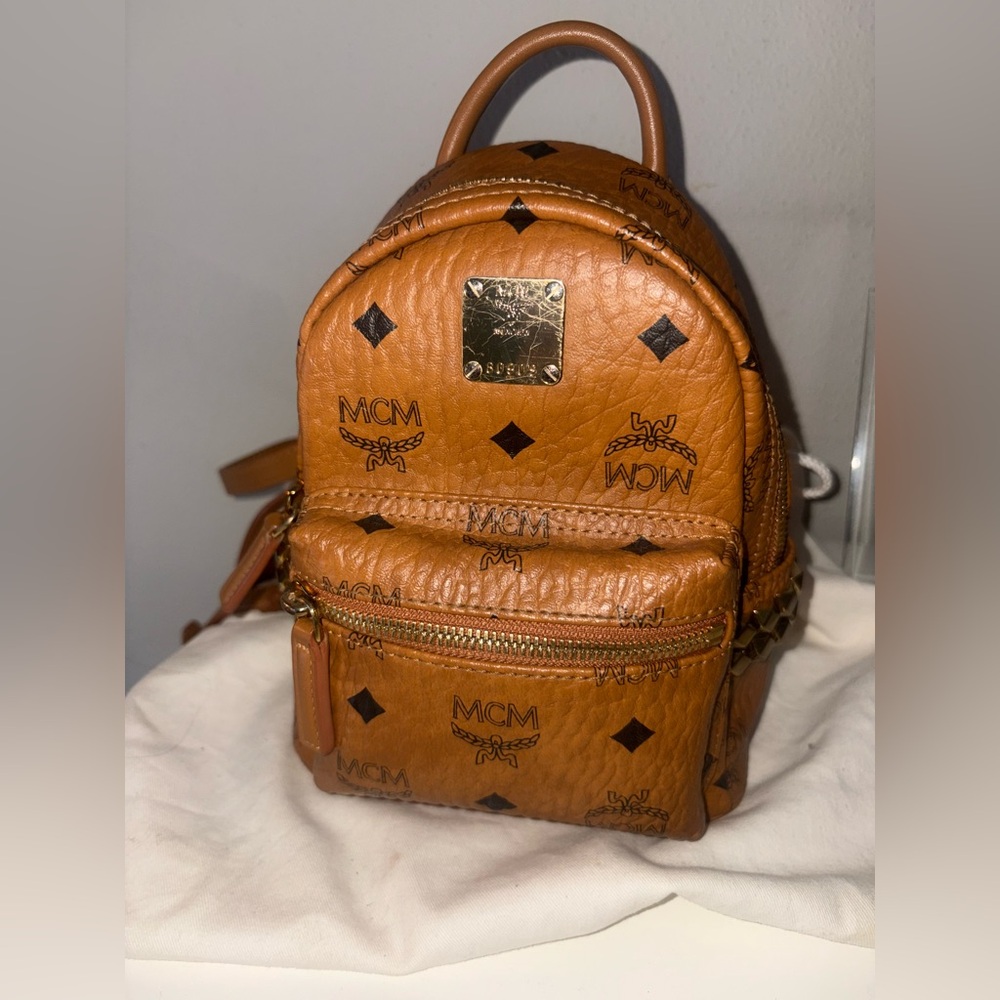 MCM Cognac Visetos  Mini Backpack